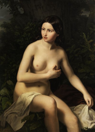 Seated Girl at the Bath by Ludwig Löffler